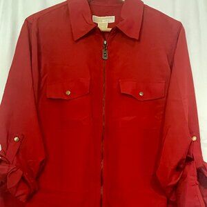 TF7012- Michael Michael Kors Zip Front Blouse Women’s 1X Red Roll Tab Sleeves